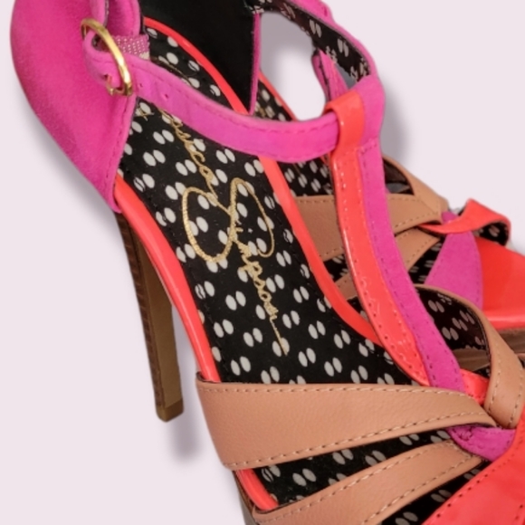 Jessica Simpson pink orange high heels leather & suede stiletto size 5 - Picture 7 of 11